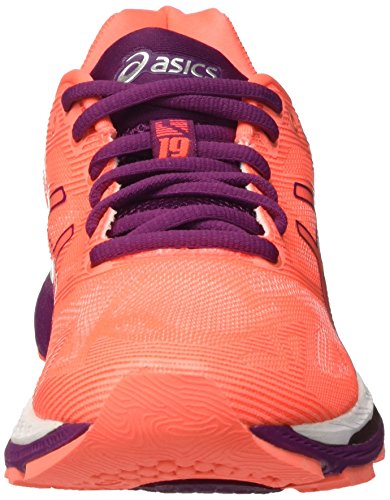 Asics Gel-Nimbus 19, Zapatillas de running Para Mujer, Naranja (Flash Coral/Dark Purple/White), 37 EU