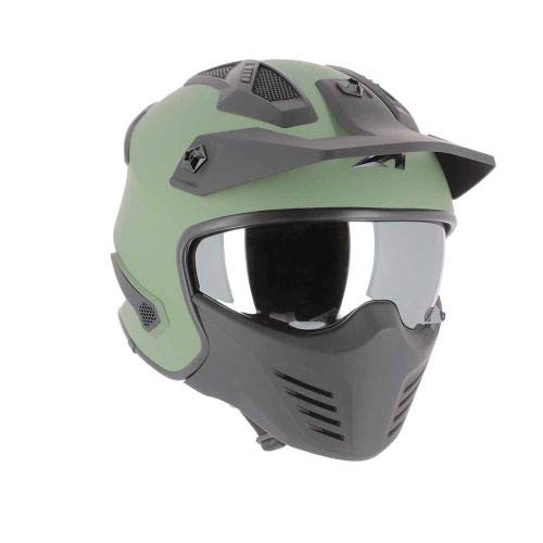 Astone Helmets - Elektron - Casque de moto jet - Casque jet 4 en 1 - Casque jet homologué - Coque en polycarbonate - Matt Army L