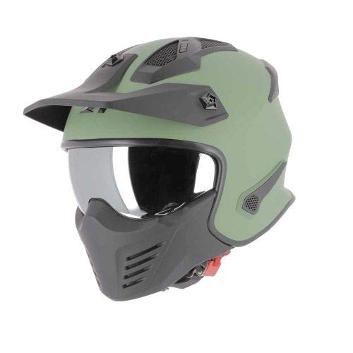 Astone Helmets - Elektron - Casque de moto jet - Casque jet 4 en 1 - Casque jet homologué - Coque en polycarbonate - Matt Army L