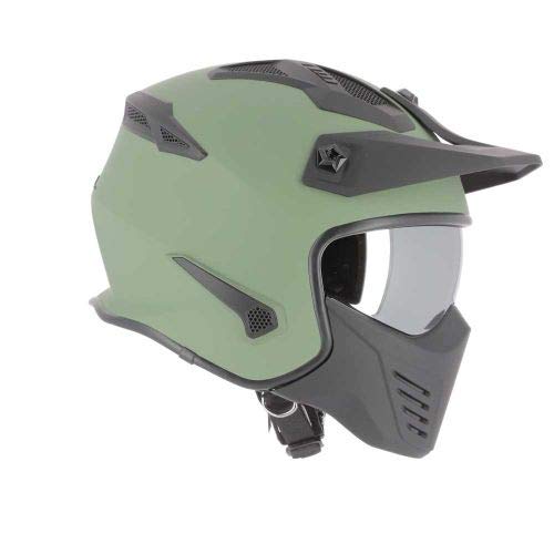 Astone Helmets - Elektron - Casque de moto jet - Casque jet 4 en 1 - Casque jet homologué - Coque en polycarbonate - Matt Army L