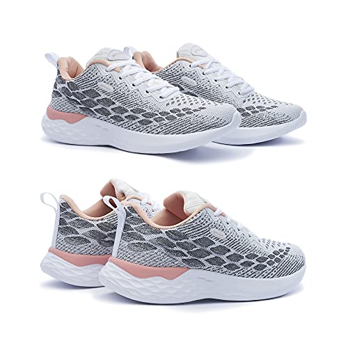 ATHIX Progressive Flexy - Zapatillas de Correr para Mujer, Blanco (Blanco, Gris,Coral), 37 EU - Zapatillas Deportivas, cómodas y Transpirables