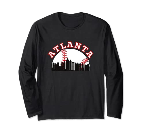 Atlanta - Camiseta de béisbol Atlanta GA Cityscape ATL Skyline Manga Larga