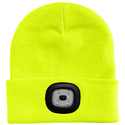 ATNKE Gorro con Luz LED, USB Recargable Gorra para Correr Super Brillante 4 LED Impermeable Luz Invierno Cálido Faros Regalos para Hombre y Mujer/Fluorescent Yellow