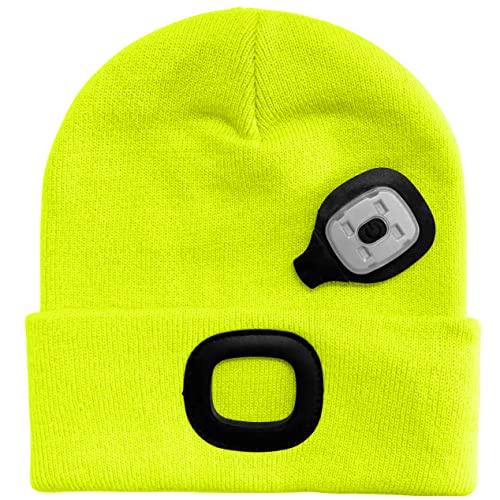 ATNKE Gorro con Luz LED, USB Recargable Gorra para Correr Super Brillante 4 LED Impermeable Luz Invierno Cálido Faros Regalos para Hombre y Mujer/Fluorescent Yellow