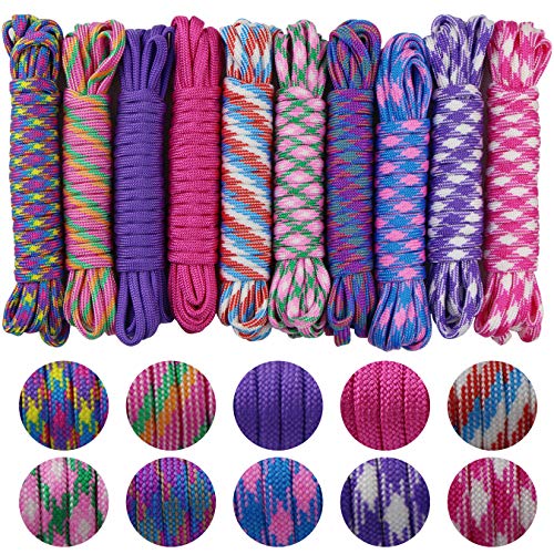 aufodara Kits de Paracord 100 pies 10 Colores Cuerda de Paracaídas con 14 Color Hebilla para el Aire Libre, Camping, Trenzar Pulseras, Llavero y Collar Perro (C-24PCS)