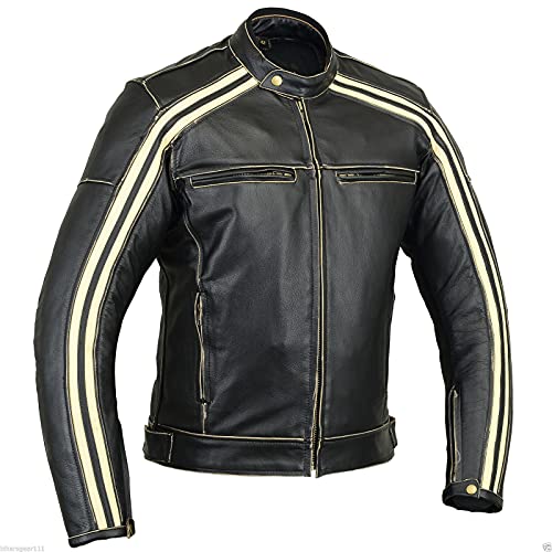 Australian Bikers Gear Retro Style 'The Bonnie' - Chaqueta de moto, Negro / Blanco, XL