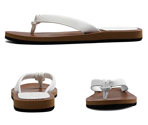 AX BOXING Chanclas Mujer Flip Flop PU Cuero Simple Elegante Sommer Sandalias Verano Suave Ligeras Playa Vacaciones Antideslizantes Tamaño 36-41 (Blanca, numeric_41)