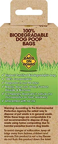 Bags on Board Bolsas para caca de perro 100% biodegradables y compostables - 60 unidades