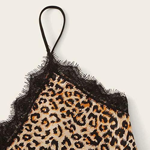 Baijiaye Mujer Conjunto de Pijamas de Satén de Encaje con Estampado de Leopardo Sexy Conjunto de Pantalones Cortos Conjunto de 2 Piezas Estampado de Leopardo One Size