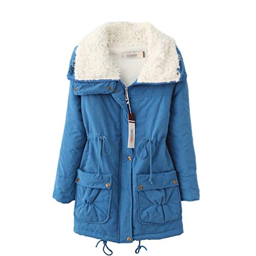 Baijiaye Mujeres Abrigos de Invierno Gruesa Parka de Acolchado Cálida Chaqueta de Piel Sintética Casual Anorak Azul