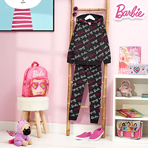 Barbie Chandal Niña Conjunto con Sudadera con Capucha y Cremallera y Pantalón Chándal (Negro, 7-8 años)