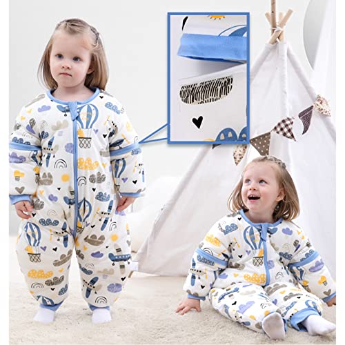 Bebé Saco de Dormir con Piernas Invierno Algodón Pijama Dividida Manga Cálido Mamelucos Dibujos Animados Mono Niños Niñas 4-6 años 3.5Tog Avion azul