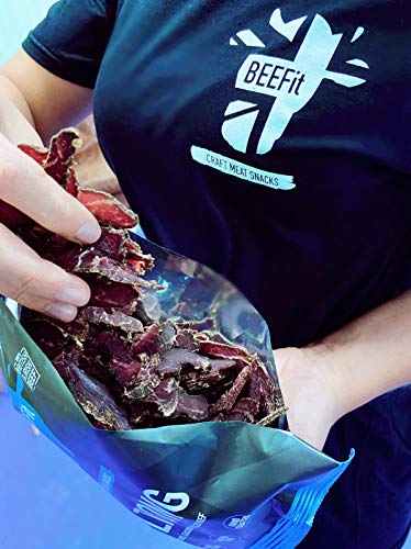 BEEFit Snacks Bolsa de 500g (2x250g) de Chile Biltong, alto en proteínas, saludable, bajo en azúcar, Carne seca, Beef Jerky