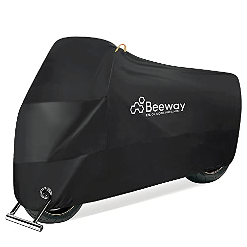 BEEWAY Funda para Moto, 210D XXL Impermeable Motocicleta Funda Poliéster con Banda Reflectante, Antipolvo/UV protección, Lona para Interior y Exterior con Orificios de Bloqueo, 245 × 105 × 125 cm