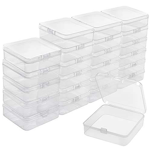 BELLE VOUS Cajas Plastico Pequeñas Transparentes con Tapa de Bisagra (Pack de 24) 8,3 x 8,3 x 2,8 cm - Caja Organizadora Plastico – Mini Recipientes Pastillas, Cuentas, Joyas, Artículos Manualidades