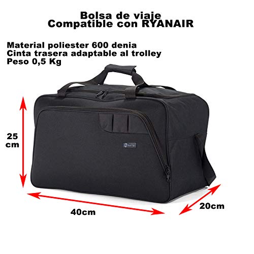 Benzi Bolsa de Viaje 40 x 25 x 20 cm Tamaño Equipaje de Mano Ryanair (NEGROX2)