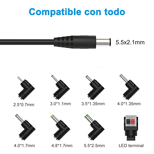 BERLS DC 12V 2A Cargador de Coche Mechero para DVD, LED Tira, GPS, CD, Cámara de Coche, Altavoz Bluetooth, Extractor de Leche, Disco Duro, Car Charger Universal, con 8 Conectores, Cable 2m