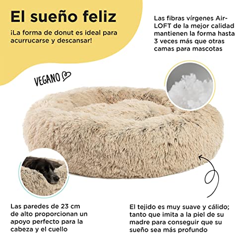 Best Friends by Sheri La cama original para gatos y perros con forma de donut en piel peluda, lavable a máquina, extraíble con cremallera, tamaño mediano, gris pardo