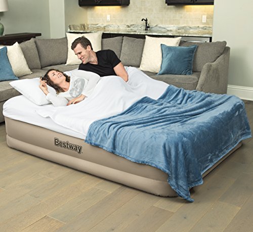 BESTWAY 69024 - Cama Hinchable Doble Fortech con Inflador Eélctrico Integrado 203x152x51 cm Marco Envolvente Para Interiores con Bolsa de Transporte Incluida