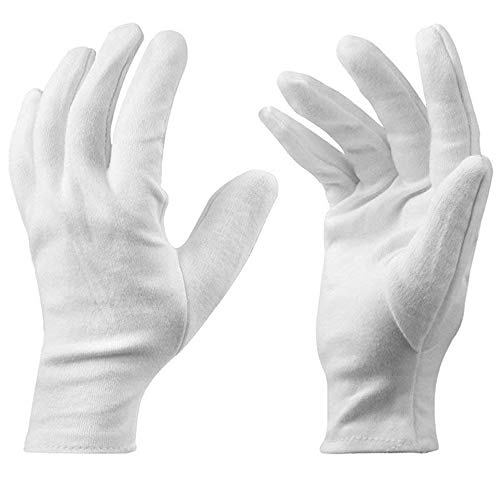 BESTZY Guantes Blancos de algodón, 12 Pares de Ligeros,Suaves,de algodón elástico,Guantes de Trabajo de protección,de Monedas Blancas,Guantes de inspección de Plata,tamaño Mediano – Unisex