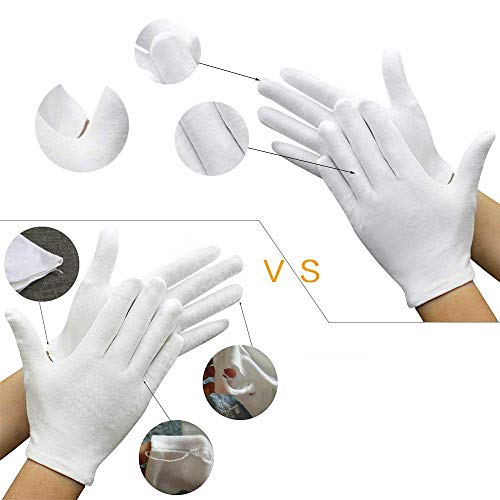 BESTZY Guantes Blancos de algodón, 12 Pares de Ligeros,Suaves,de algodón elástico,Guantes de Trabajo de protección,de Monedas Blancas,Guantes de inspección de Plata,tamaño Mediano – Unisex