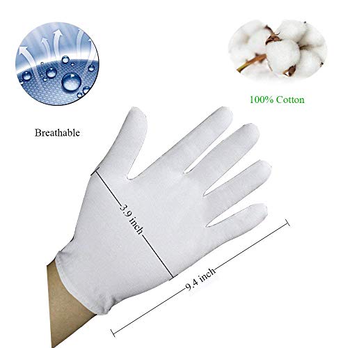 BESTZY Guantes Blancos de algodón, 12 Pares de Ligeros,Suaves,de algodón elástico,Guantes de Trabajo de protección,de Monedas Blancas,Guantes de inspección de Plata,tamaño Mediano – Unisex