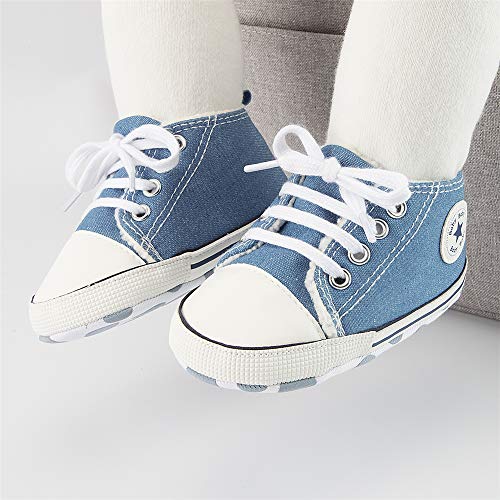 BiBeGoi Zapatillas de lona para bebés y niñas, con cordones, para recién nacidos, primeros caminantes, zapatos para cuna, A01 Little Blue With Fleece, 6-12 meses