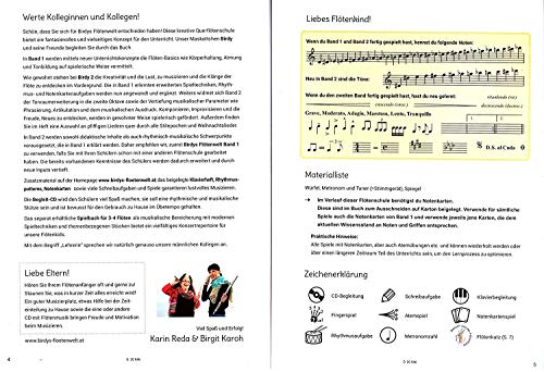 Birdys Flötenwelt Band 2 – Aprendizaje de flauta travesera y ligera – Escuela de flauta travesera de Karin Reda con CD, tarjetas de partituras y colorido clip en forma de corazón