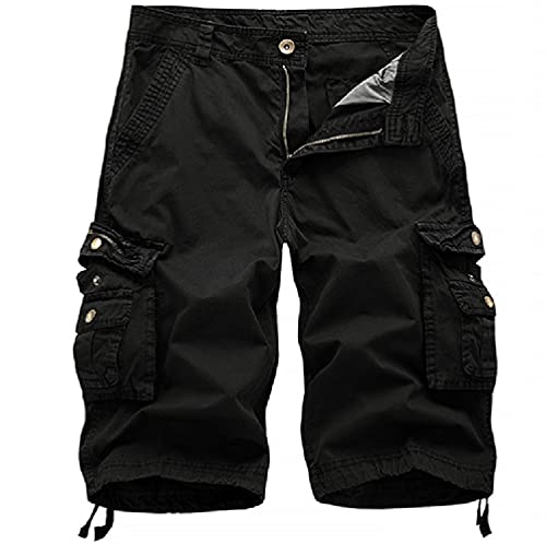 Biutimarden - Pantalones Cortos Deportivos de algodón para Hombre, Estilo Cargo, Estilo Informal, con Bolsillos con Cremallera, Ropa de Trabajo Suelta (Negro, S)