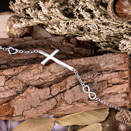 BlingGem Pulsera Inspirada Cruz Religiosa En Buena Fe Pulsera Plata de Ley 925 Cristiano Infinito Clásico Regalo de Joyería para Día de la Madre