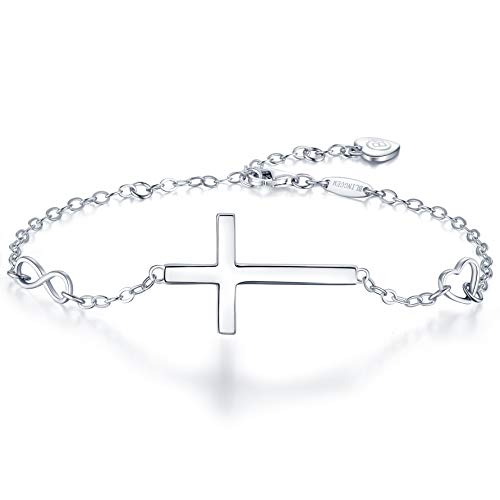 BlingGem Pulsera Inspirada Cruz Religiosa En Buena Fe Pulsera Plata de Ley 925 Cristiano Infinito Clásico Regalo de Joyería para Día de la Madre