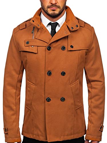 BOLF Hombre Abrigo Botonadura Dobre Cuello elevado Cazadora Jersey Jacket Chaqueta Plumas Outdoor Ocio Estilo Casual 8857 Camel XL [4D4}