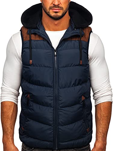 BOLF Hombre Chaleco acolchado con Capucha Cierre de Cremallera Chaqueta sin Manga Cazadora Plumifero Jacket Jogging Zip Outdoor Estilo Deportivo B5382 Azul Oscuro M [1U1]