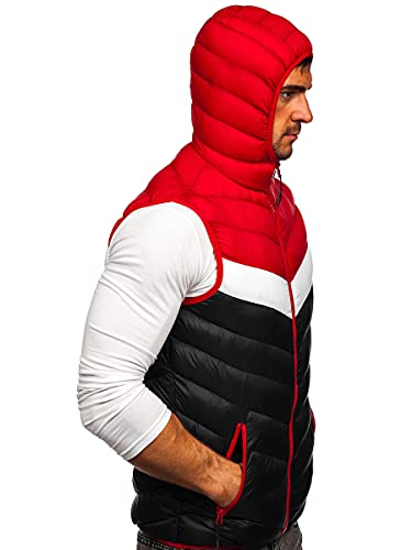 BOLF Hombre Chaleco acolchado con Capucha Cierre de Cremallera Cuello elevado Chaqueta sin Manga Cazadora Plumifero Jogging Zip Outdoor Estilo Deportivo HDL88004 Negro-Rojo XXL [1U1]