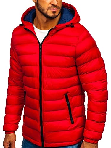 BOLF Hombre Chaqueta acolchada De Invierno con Capucha Cierre de Cremallera Jacket Cazadora Plumón Ropa de Abrigo Estilo Deportivo JP1101 Rojo L [4D4]