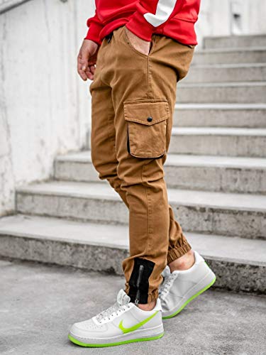 BOLF Hombre Pantalón Cargo Jogger Pantalones de Algodón Slim Fit Bajos Ajustados Estilo Urbano 0705 Camel L [6F6]