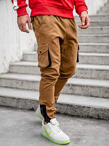 BOLF Hombre Pantalón Cargo Jogger Pantalones de Algodón Slim Fit Bajos Ajustados Estilo Urbano 0705 Camel L [6F6]