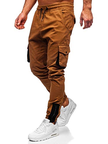 BOLF Hombre Pantalón Cargo Jogger Pantalones de Algodón Slim Fit Bajos Ajustados Estilo Urbano 0705 Camel L [6F6]