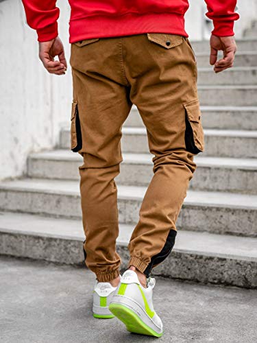 BOLF Hombre Pantalón Cargo Jogger Pantalones de Algodón Slim Fit Bajos Ajustados Estilo Urbano 0705 Camel L [6F6]