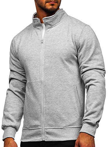 BOLF Hombre Sudadera Abierta sin Capucha Cierre de Cremallera Blusa Sweater Jersey Suéter de Algodón Outdoor Deporte Básico Ocio Estilo Deportivo B2002 Gris L [1A1]