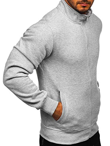 BOLF Hombre Sudadera Abierta sin Capucha Cierre de Cremallera Blusa Sweater Jersey Suéter de Algodón Outdoor Deporte Básico Ocio Estilo Deportivo B2002 Gris L [1A1]