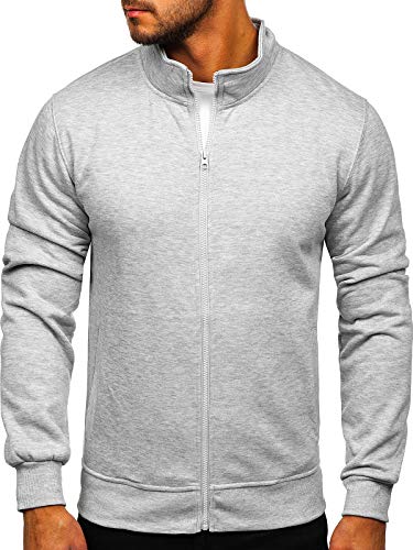 BOLF Hombre Sudadera Abierta sin Capucha Cierre de Cremallera Blusa Sweater Jersey Suéter de Algodón Outdoor Deporte Básico Ocio Estilo Deportivo B2002 Gris L [1A1]