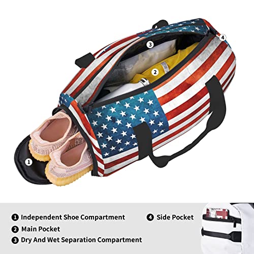 Bolsa de deporte con bolsillo húmedo y compartimento para zapatos, con bandera americana de los Estados Unidos, bolsa de viaje para hombres y mujeres, Black, Talla única,