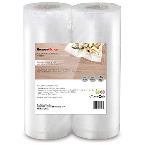 Bonsenkitchen Rollos al Vacio para Envasadora al Vacío, 2 Rollos 20 x 600cm Bolsas de Vacio Gofradas para Conservación de Alimentos y Sous Vide Cocina & Boilable - VB3813