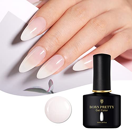 Born Pretty Blanco Lechoso Uñas Semipermanente, 10 ml Blanco Lechoso Gel de Uñas Gel de gelatina, Esmalte de Uñas Blanco Transparente, Arte de Uñas en Gel