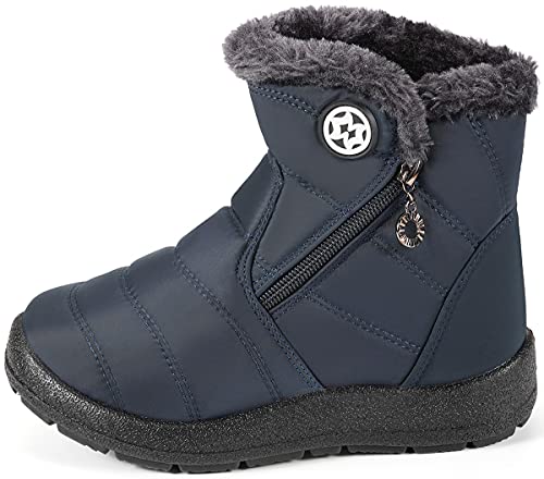 Botas de Nieve para Niños Invierno Calentar Forradas Botines Niña Niño Impermeables Planas Botas Suave Antideslizantes Azul#2 28.5 EU = 29 CN