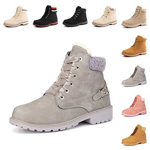 Botas Invierno Mujer Botines Nieve Cálido Forro Aire Libre Antideslizante Goma Durable Caminar Leisure Casual Caminando Moda Gris-1 Eu 38