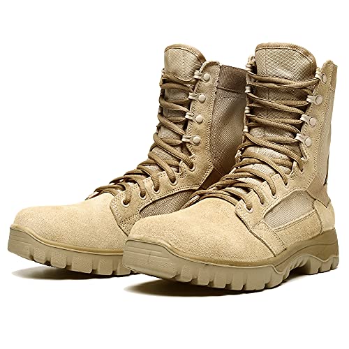 Botas tácticas militares de hombre ultraligero, Tan Botas Jungle Combat, zapatos de trabajo y seguridad (40 EU, Tan)