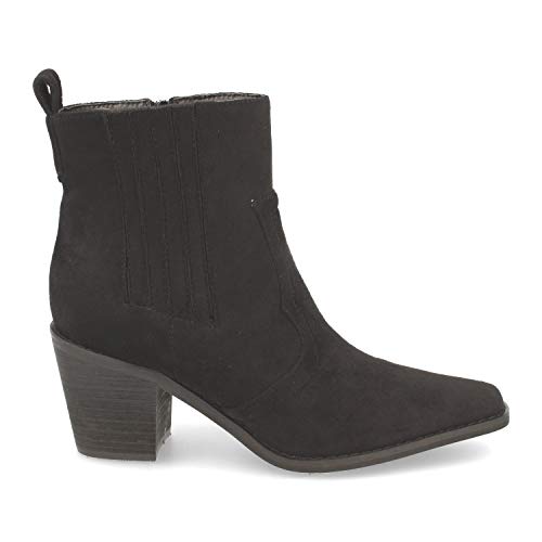 Botin de Tacon para Mujer, Comodos, con Elastico en el Tobillo, Punta Fina y Cierre de Cremallera, Otono Invierno 2020. Talla 40 Negro