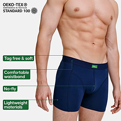 Boxer Calzoncillos Hombre Algodón Orgánico Pack de 3 Negro Azul Blanco (Azul, Medium)